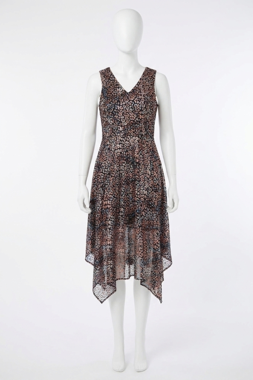NEW KENSIE asymmetrical sleeveless v-neck midi dress in black